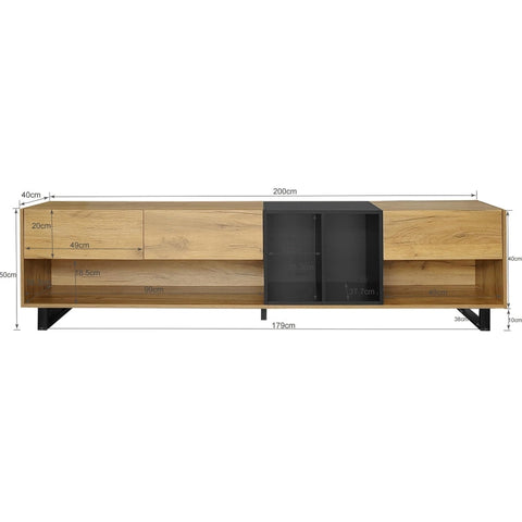 Rootz TV Cabinet - Media Console - Entertainment Unit - Spacious Storage - 200L x 40W x 50H cm