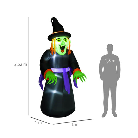 Rootz Inflatable Witch Cauldron Figure - Halloween Air Figure - LED Lighted Decoration - Durable Polyester - Weather-Resistant - 100cm x 100cm x 252cm