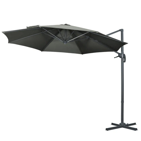 Rootz Parasol - Cantilever Parasol - Garden Umbrella with Cross Base - Weather Resistant - Sun Protection - Aluminum - Gray - 294 cm x 248 cm