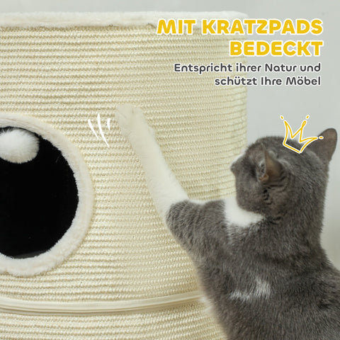 Rootz 3 Tier Cat Scratching Barrel - Cat Tower - Indoor Cat House - Sisal Cover Protects Furniture - Ø42 x 69H cm - Grey