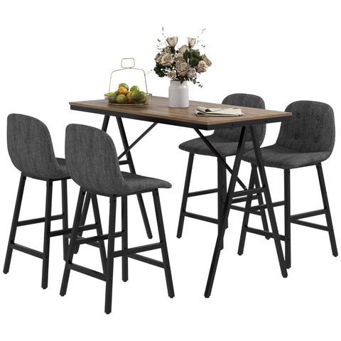 Rootz 5-Piece Bar Table Set - Dining Set - Pub Table and Chairs - Industrial Design - Space-saving - Dark Gray - 120cm x 60cm x 91cm