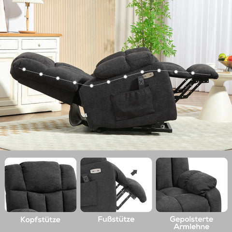 Rootz 2-in-1 Recliner Chair - TV Armchair - Cinema Seat - USB Ports, Pocket Springs - 92cm x 95cm x 107cm (Upright) - Black