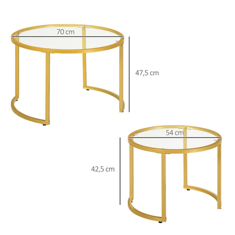 Rootz 2 Piece Luxury Side Table Set - Bedside Tables - Coffee Tables - Hardened Glass - Ø 70 x 47.5Hcm & Ø 54 x 42.5Hcm