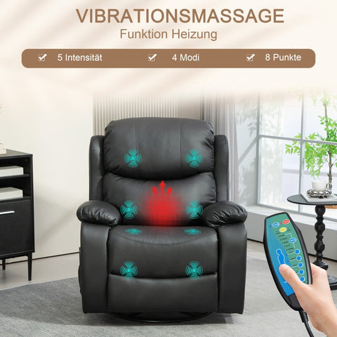 Rootz TV Armchair with Massage Function - Heated Cinema Chair - 360° Rotation - Rocker Recliner - 8 Massage Points - Thick Padding - Remote Control - 97cm x 92cm x 104cm
