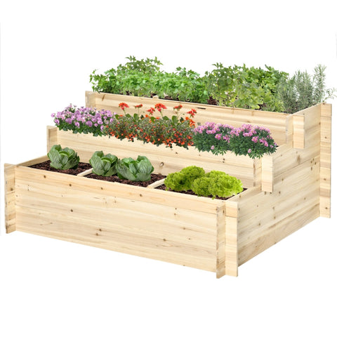 Rootz verhoogd bed - verhoogde tuinplantenbak - gelaagde plantenbak - 3 niveaus - 9 vakken - dennenhout - 117 cm x 100 cm x 54 cm
