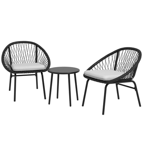 Rootz Garden Furniture Set for 2 - Outdoor Lounge - Patio Set - Soft Cushions - Steel & Braided Cord - 70cm x 63cm x 73cm Armchair