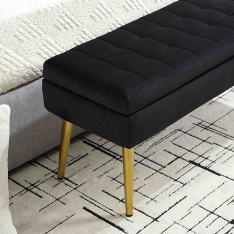 Rootz Modern Storage Bench - Upholstered Velvet Seat - Minimalist Furniture - Ample Storage Space - 111cm x 35cm x 44.5cm