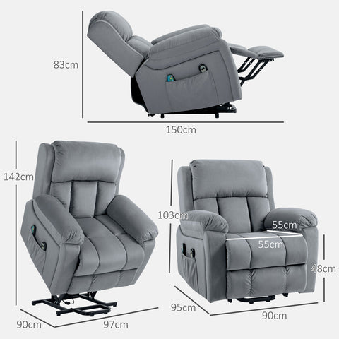 Rootz Electrical Uphill Recliner - Massage Chair - Heated Chair - Relaxation & Comfort - 90cm x 95cm x 103cm - Synthetic Grey Fabric