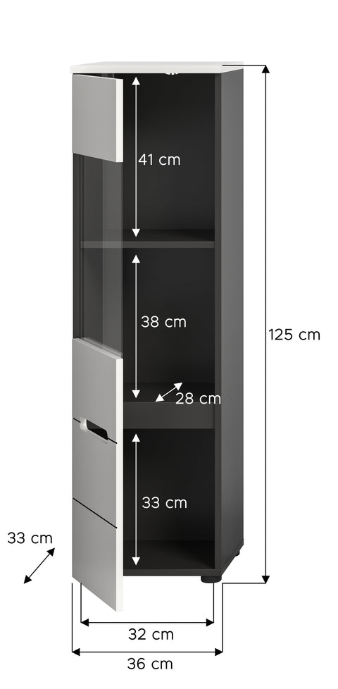 Rootz Display Cabinet - Showcase Cabinet - Display Unit - Stylish Presentation - 36x125x33 cm - White Replica