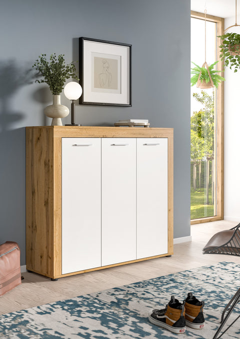 Rootz Shoe Cabinet - Shoe Storage Unit - Shoe Organizer - Elegant and Functional - White and Brown- 120x108x37 cm