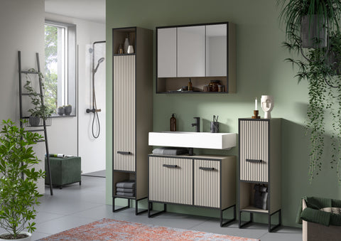 Rootz Bathroom Cabinet Set - Vanity Unit - Mirror Cabinet - Easy-Care Surface - 125x192x36 cm
