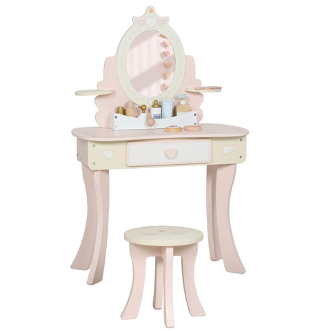 Rootz Children's Dressing Table Set - Kids Vanity Desk - Makeup Table - Removable Mirror, Storage Drawer, Promotes Creative Play - Pink - 59.8x29.6x89.8cm