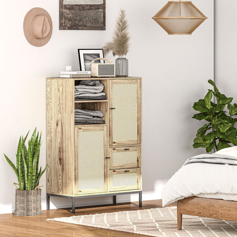 Rootz Storage Cabinet - Flexible Chest - Drawers - Adjustable Shelves - Rattan Doors - Easy Cleaning - 80W x 40D x 120H cm