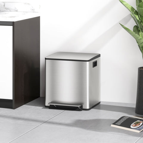 Rootz Kitchen Waste Bucket - Trash Container - Rubbish Bin - Gentle Closure Lid - Stainless Steel - 41.8cm x 36.7cm x 44cm