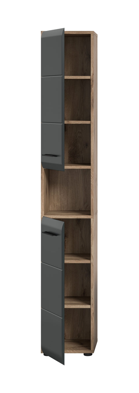 Rootz Tall Cabinet - Storage Unit - Organizer - Space-Saver - 2 Doors - 4 Removable Shelves - Black and Brown - 30x185x30cm
