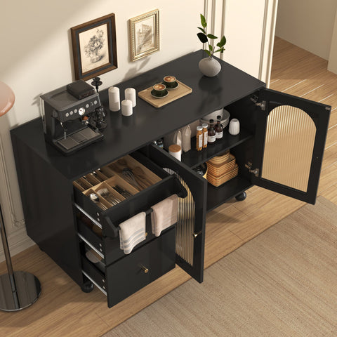 Rootz Black Sideboard Storage Cabinet - Towel Holder - Kitchen Buffet - Spacious Design - 120cm x 40cm x 75.5cm
