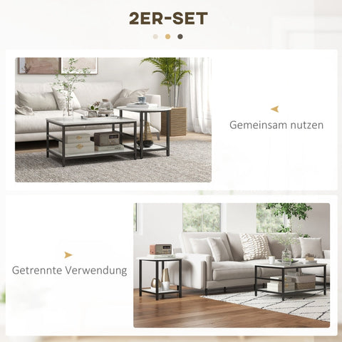 Rootz Marble Look Coffee Tables Set - Side Tables - Living Room Furniture - Steel Frame - 80cm x 54cm x 41cm, 60cm x 60cm x 51cm