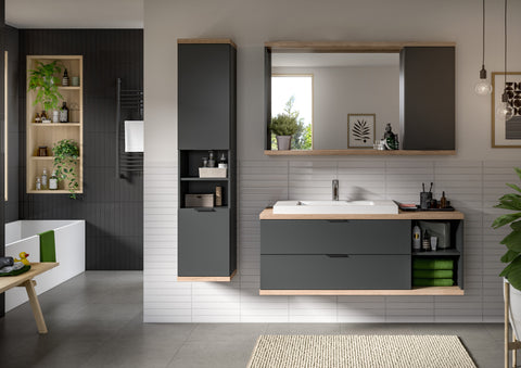 Rootz Bathroom Combination - Vanity Set - Storage Unit - Ample Storage - 185x160x48 cm - Grey