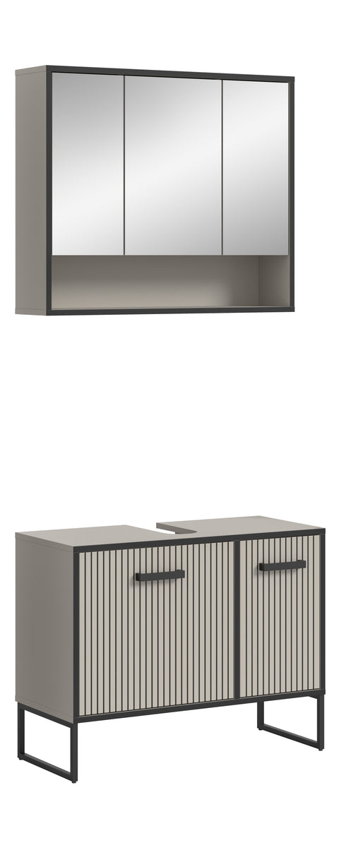 Rootz 2 Piece Bathroom Vanity Set - Washbasin Base & Mirror Cabinet - Space-Saving - Easy-Care Surface - 80x192x36 cm