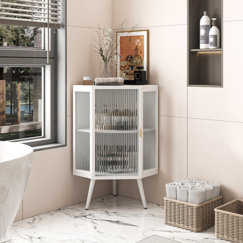 Rootz Corner Cabinet with Glass Door - Adjustable Shelf - Modern Design - Space-Saving - 56.5 × 42.5 × 80 cm