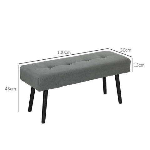 Rootz Upholstered Bench - Shoe Bench - Bedroom Seating - Maximum Comfort - 100 x 36 x 45 cm - Grey