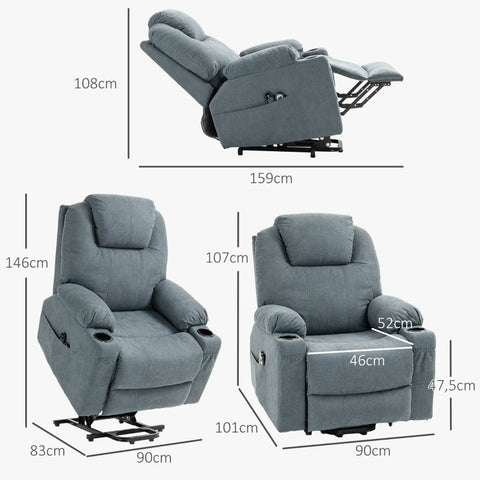 Rootz Massage Chair - TV Armchair - Recliner Chair - Ultimate Comfort - Effortless Stand-Up Assistance - Customizable Recline - 90L x 101W x 107H cm - Polyester Fabric