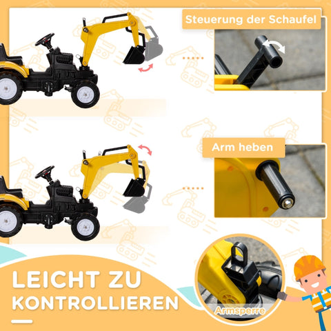 Rootz Children's Excavator - Kids Digger - Ride-On Construction Toy - Enhances Hand-Eye Coordination - Durable & Safe - Interactive Features - 163cm x 42cm x 71cm - Metal & Plastic Frame - Yellow