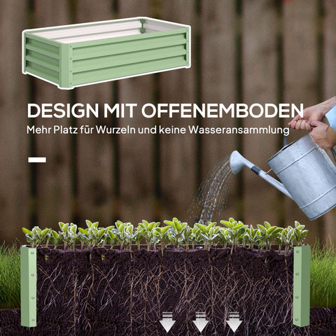 Rootz Raised Bed Plant Box - Garden Planter - Weather-Resistant Galvanized Steel - Open Floor for Drainage - 120cm x 60cm x 30.5cm - Green