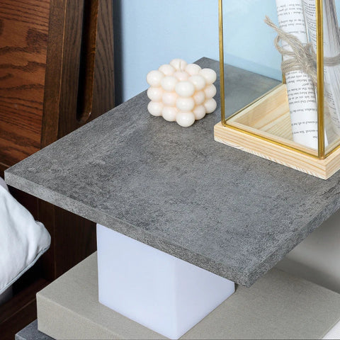 Rootz Nightstands - Bedside Cabinet - 4 Wheels - Modern Design - 3 Shelves - Chipboard - Grey - White - 35 X 29.5 X 65.5 Cm