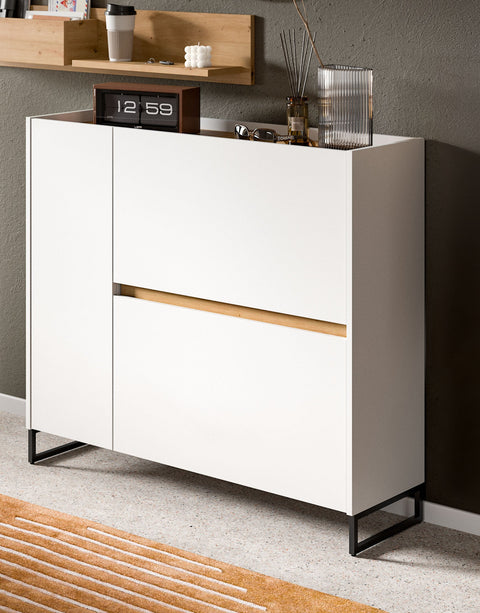 Rootz Shoe Cabinet - Shoe Storage - Shoe Organizer - Quick Installation - 97x110x32cm - White & Artisan Brown