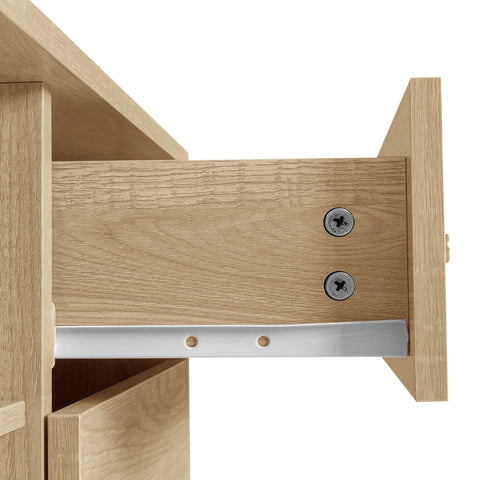 Rootz Oak Effect Rattan TV Cabinet - Entertainment Unit - Media Console - Adjustable Shelves - 150L x 40W x 50H cm