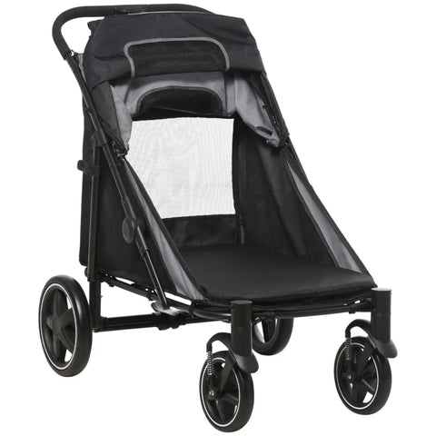Rootz Foldable Dog Stroller - Pet Stroller - Dog Buggy - 1 Storage Basket - Universal Wheels - Shock Absorber - Gray - 112cm x 65cm x 100cm
