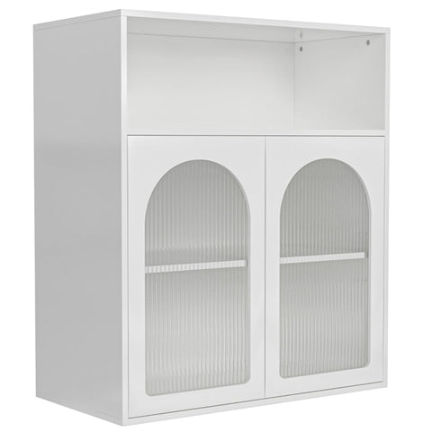 Rootz Sideboard with Glass Door - Storage Cabinet - Kitchen Cabinet - LED Lighting - 70cm x 35cm x 90cm