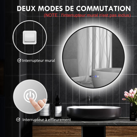 Rootz Round LED Bathroom Mirror - Illuminated - Touch Control - Adjustable Brightness - Ø 70cm x 3T cm