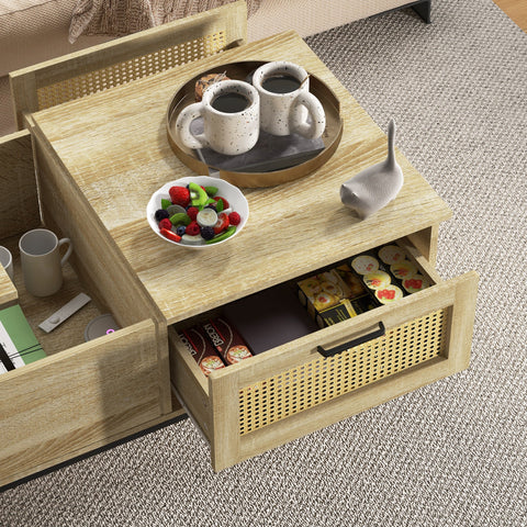 Rootz Coffee Table with Folding Tray - Living Room Table - Natural Wood Finish - Space Saver - 106 x 56.3 x 48 cm