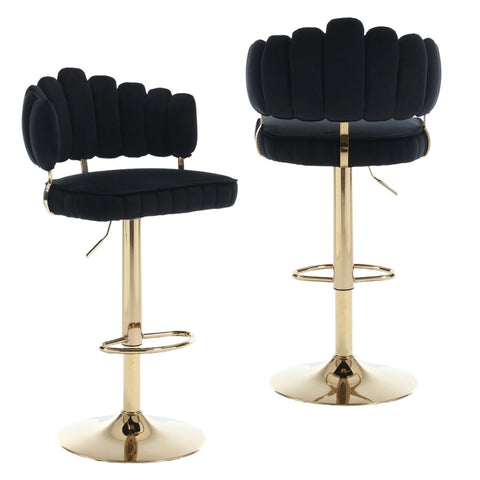 Rootz Adjustable Bar Stools - Retro Seating - Velvet Chairs - Ergonomic Comfort - 48cm x 45.5cm x 92-114cm