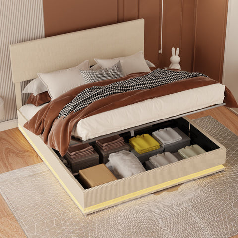 Rootz Double Bed with Storage - Velvet Bed Frame - Adjustable Headboard - Spacious Storage - 211cm x 173cm x 113cm