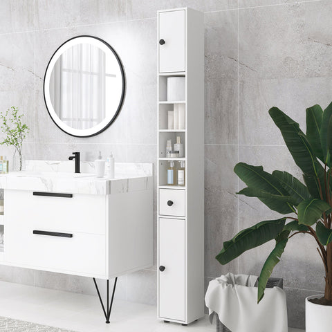 Rootz Bathroom Cabinet - Storage Unit - Slim Organizer - Modern White Design - Chipboard Construction - 180cm x 20cm x 20cm
