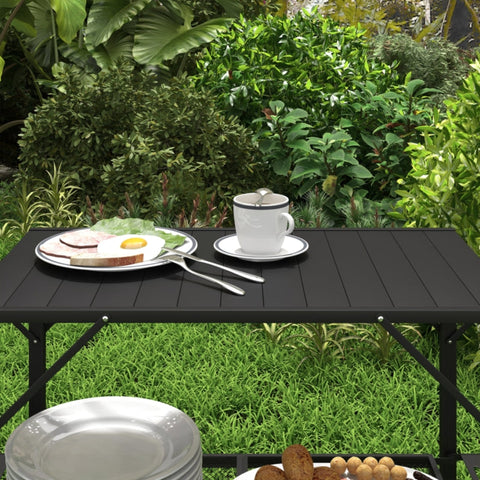 Rootz Camping Table - Picnic Table - Outdoor Kitchen Cabinet - Increased Storage - Compact and Portable - Durable Construction - 126cm x 44cm x 80cm - Black