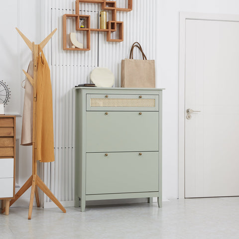Rootz Shoe Cabinet - Boho-Chic Storage - Rattan Style - Adjustable Shelves - 88cm x 30cm x 120cm