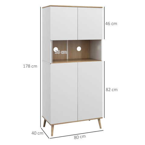 Rootz Kitchen Buffet Cabinet - Storage Cupboard - Kitchen Sideboard - Height-Adjustable Shelves - 80W x 40D x 178H cm