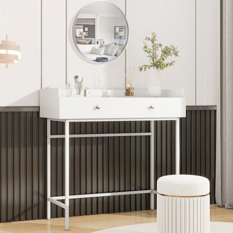 Rootz Dressing Table with Mirror - Vanity Table - Makeup Desk - Large Storage - 95cm x 40cm x 93-138cm