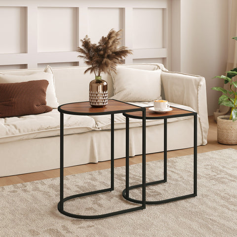 Rootz 2 Piece Coffee Table Set - Side Tables - Night Consoles - Metal Frame - Space-Saving - 45x38x58cm & 41x32x52cm