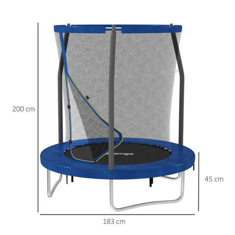Rootz Children's Trampoline - Garden Trampoline - Kids Bouncer - Safety Net Included - Ø 183 x 200 cm - Blue - Enhances Outdoor Fun