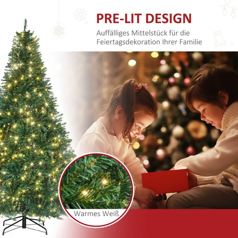 Rootz 7ft Artificial Christmas Tree with Lights - LED Illuminated Tree - Festive Atmosphere - 142cm x 210cm - 2154 Branches - Green