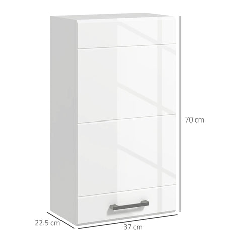 Rootz Hanging Bathroom Cabinet - Wall Cabinet - Bathroom Storage - Adjustable Shelf - Hygienic MDF - 37 x 22.5 x 70 cm - Gloss White