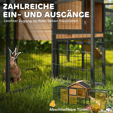 Rootz 2 Level Rabbit Stable - Double-Deck House - Outdoor Pet Enclosure - Weatherproof, Easy Clean - 217cm x 53cm x 86cm