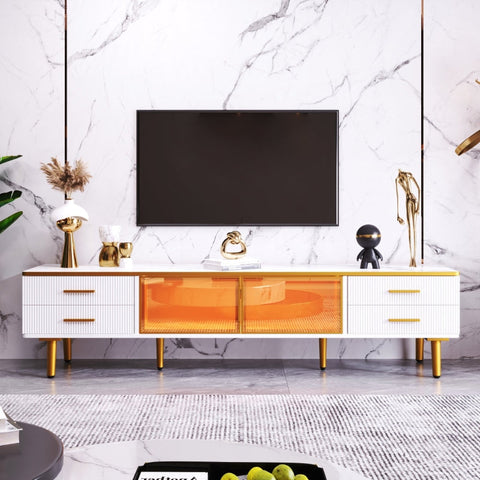 Rootz Marble-Look TV Cabinet - Media Console - Entertainment Unit - Spacious Storage - 170L x 37W x 47.5H cm