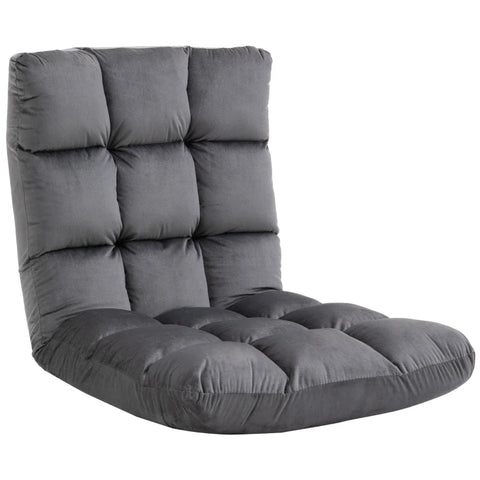 Rootz Armchair - Guest Mattress - Floor Chair - Adjustable Backrest - Velor Look - Seat Cushion - Gray - 55 cm x 71 cm x 53.5 cm