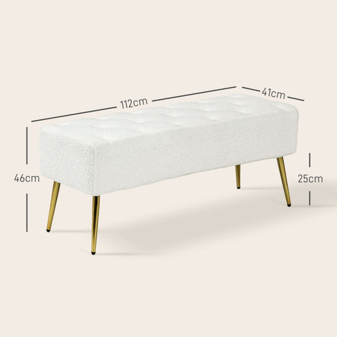 Rootz Bed Bench with Faux Lambswool Cover - Upholstered Bench - Bedroom Bench - Thick Padding - Steel Legs - Cream - 112cm x 41cm x 46cm